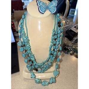 Blue Howlite and Tiger Eyes Boho 4 String Chunky Beaded Necklace 20-23 Inches